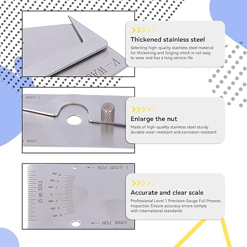 Miniatura 7 de V‑WAC - Medidor de soldadura, alambre de acero inoxidable, calibre de grosor, herramienta de medición de soldadura de inspección (métrica)