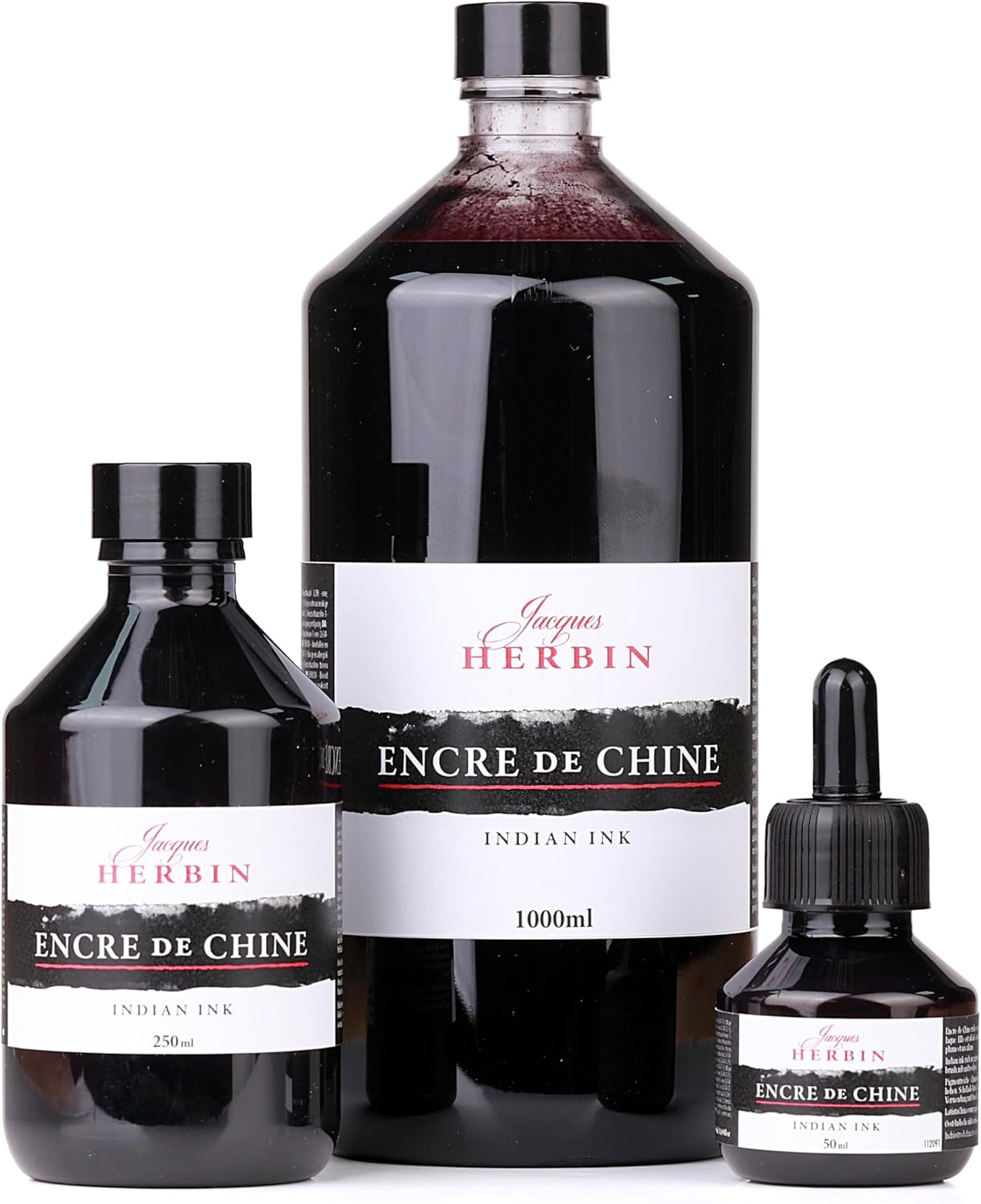 Jacques Herbin - Ref 11109T - "Encre De Chine" Indian Ink - for Writing, Drawing, Inkwashing - Suitable for Glass Nib, Reed, Quill, Brush or Reservoir Pen - 250ml Bottle