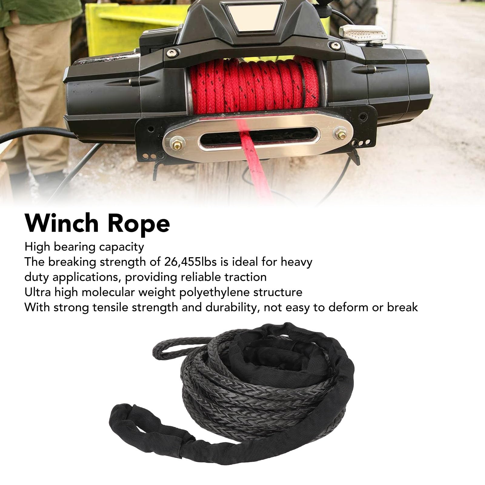 VGEBY Lina Wciągarki Syntetyczna Lina Przedłużająca wciągarkę 12 Mm 26455lbs UHMWPE do ATV UTV SUV Truck Recovery Off Road Holowanie Elastyczna Obsługa Odporność na ścieranie (9 m/29,52 stopy)