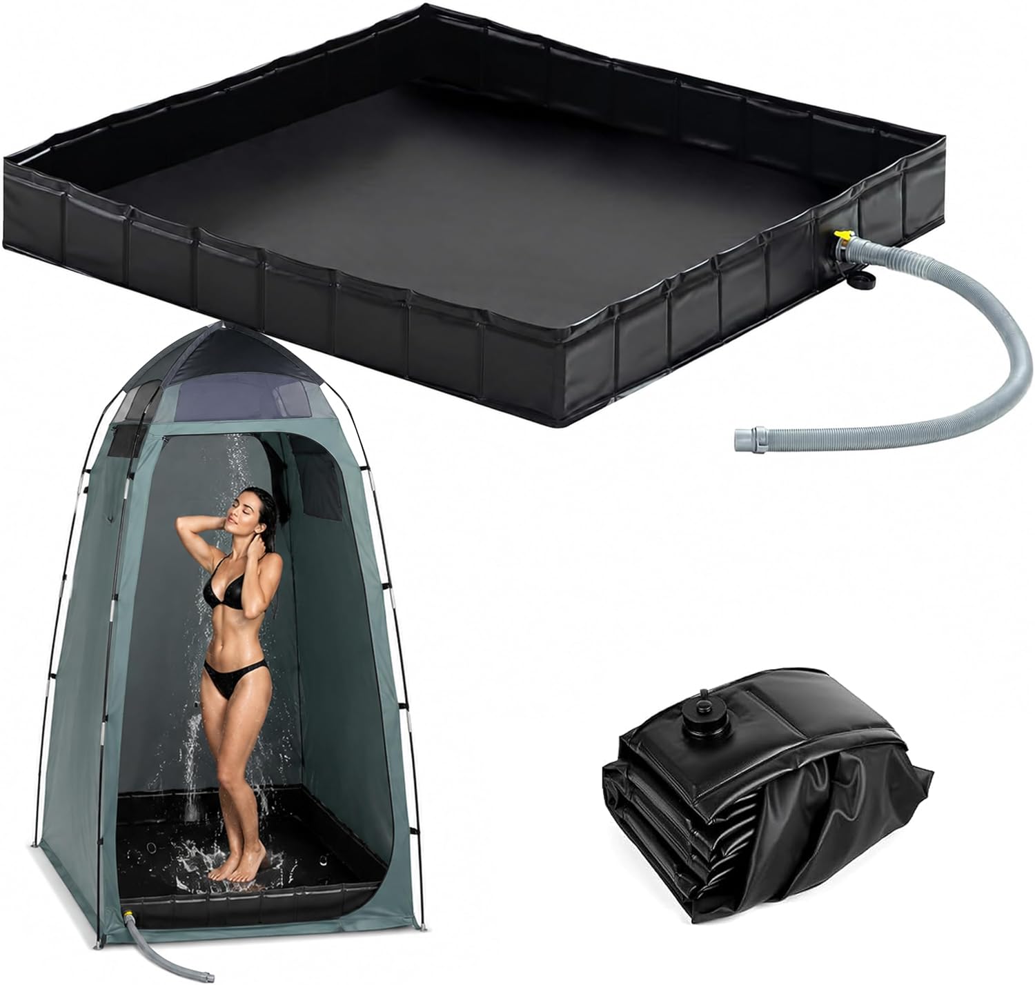 hillhub Portable Shower Pan 41x41x5 Inch, Foldable Drain Base