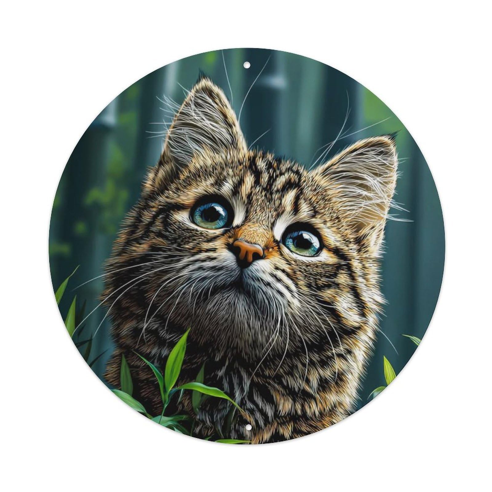 Animal Tabby Kitten Cute Cat Bamboo Forest Vintage Metal Tin Sign Plaque Wall Decor for Cafe, Club Bar, Office, Garden Metal Poster 8x8Inch