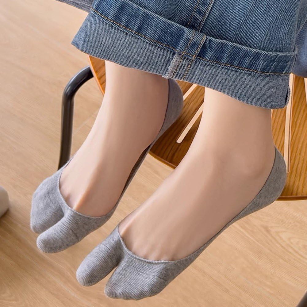 5 par cienkich, niewidocznych skarpet z dwoma palcami, antypoślizgowe, niski krój, dla kobiet na wysokim obcasie, mokasyny, sneakersy, do codziennego noszenia