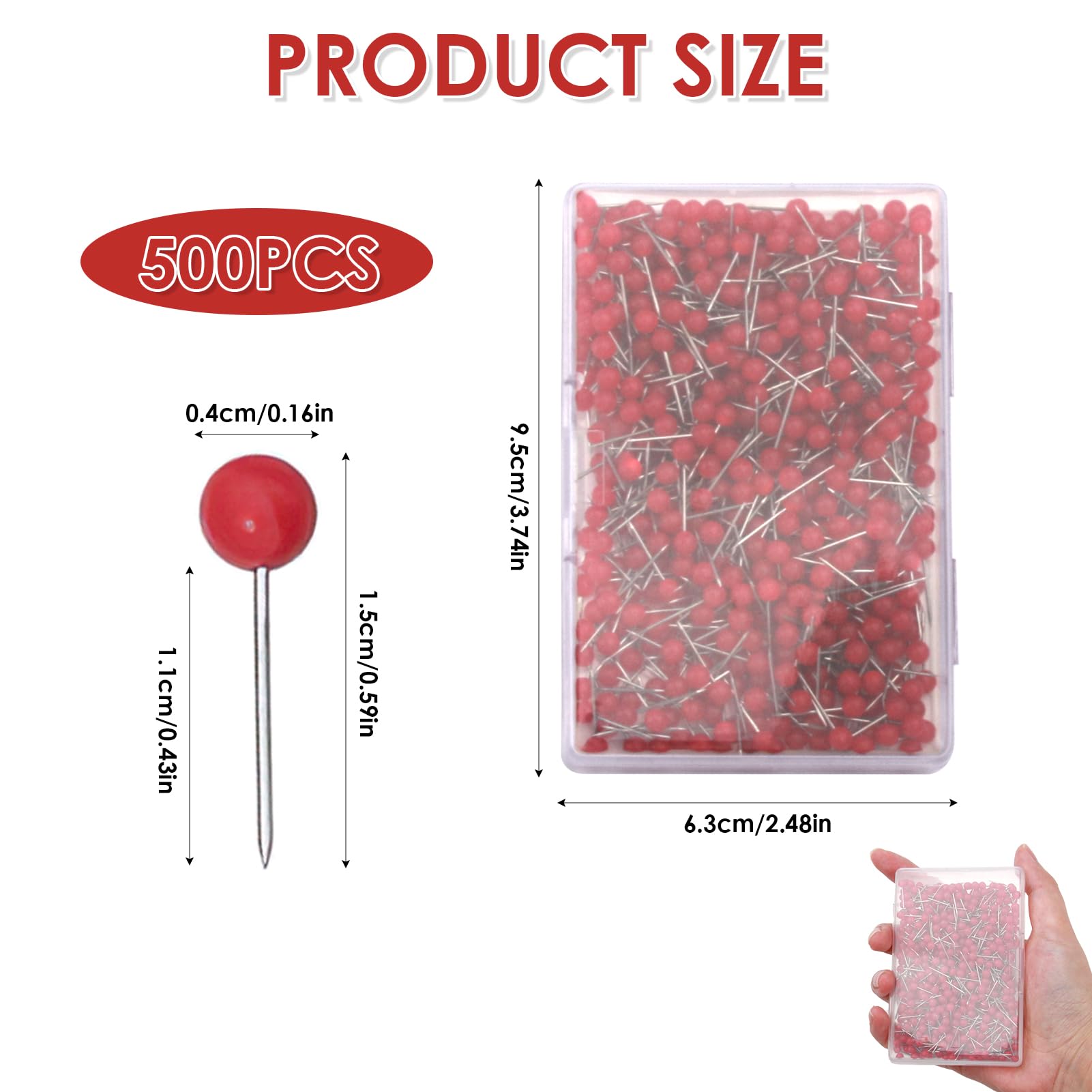 Spilli da Sarta, 500 Pcs Spille Dritti, 40mm Spille da Cucire con Testa di Vetro a Sfera Colorata per Tessuto, Gioielli Fai da Te, Progetti di Artigianato e Cucito