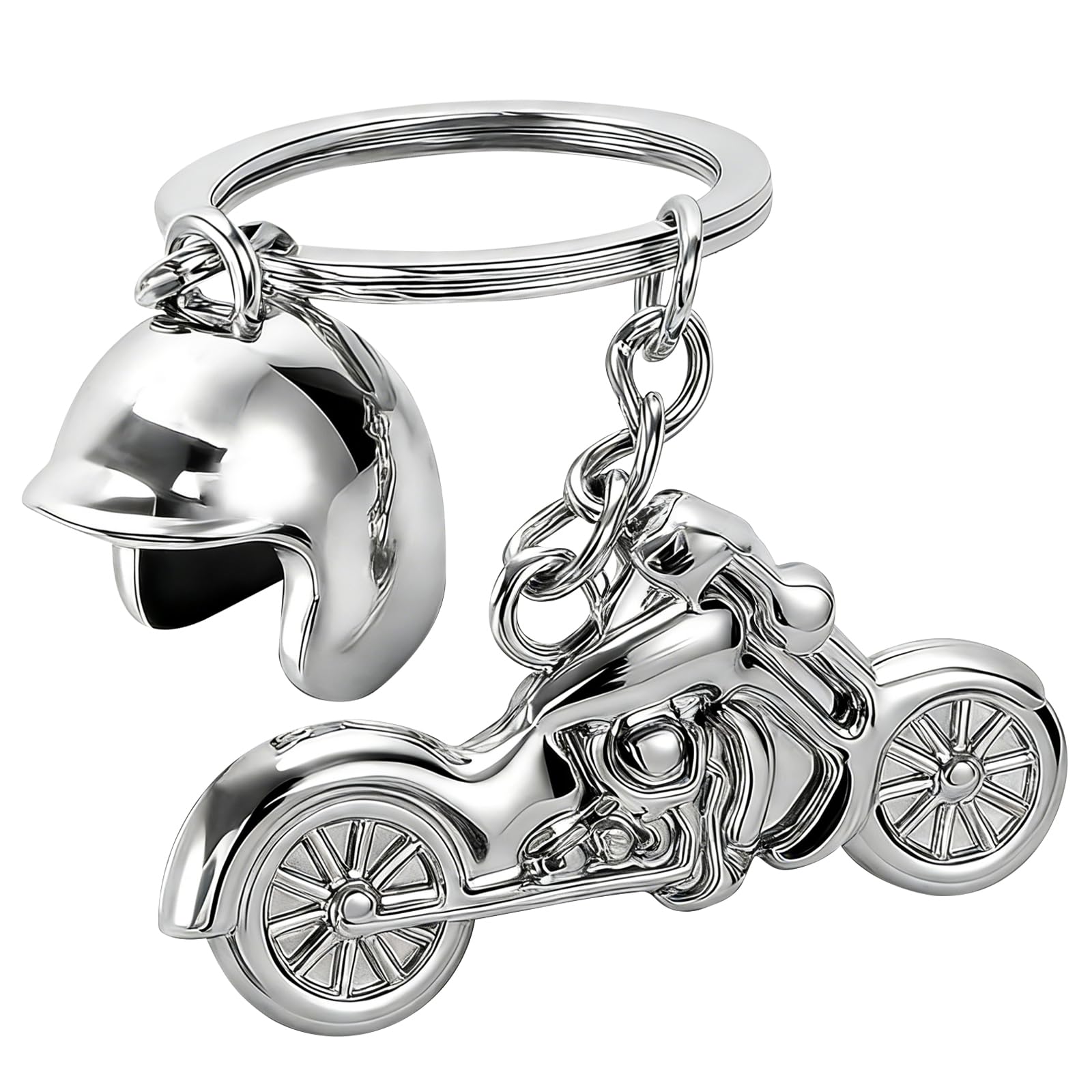 Ezvezs Unisex Silver Motorbike Keyring With Helmet,Motorcycle & Motorcycle Helmet Keychain,3D Metal Keyring Pendant For Biker Gift,Personalized Motor Keychain Decoration,Motorbike Gift Keychains For Men,Women,Bag Charm