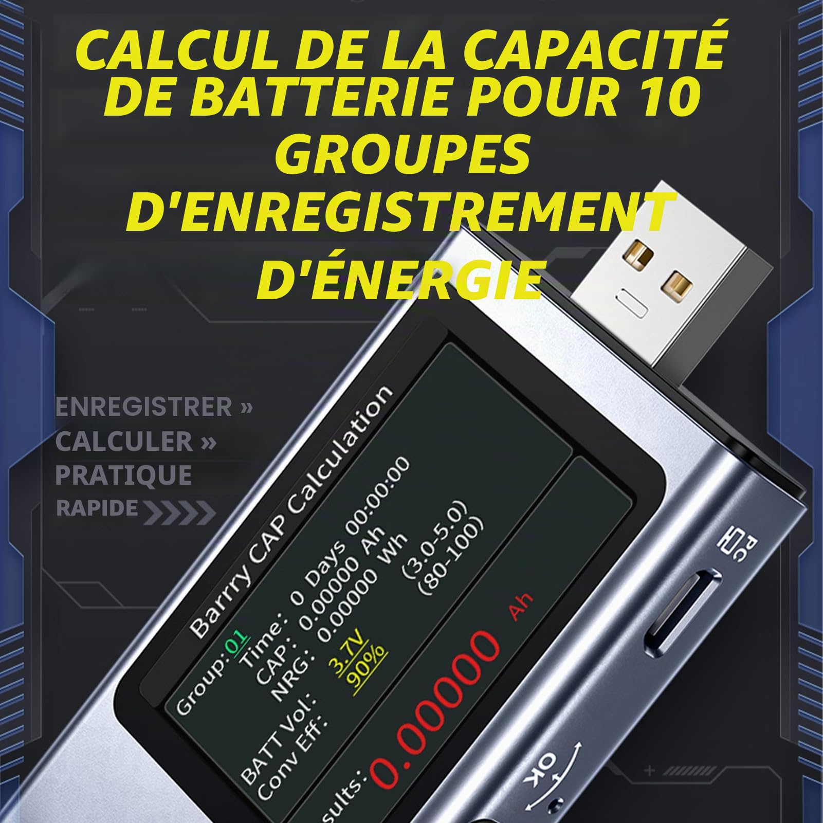 FNB58 Testeur USB Multimètre numérique de type C Testeur voltmètre ampèremètre Mesure de la capacité et des ondulations avec déclencheur Bluetooth Détection de charge rapide Tension
