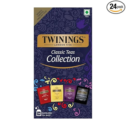 Classic Teas Collection Pack, Includes 4 Different Flavours (English Breakfast Tea, Earl Grey Tea, Darjeeling Tea, Assam Tea), 24 enveloped tea bags, 48gm