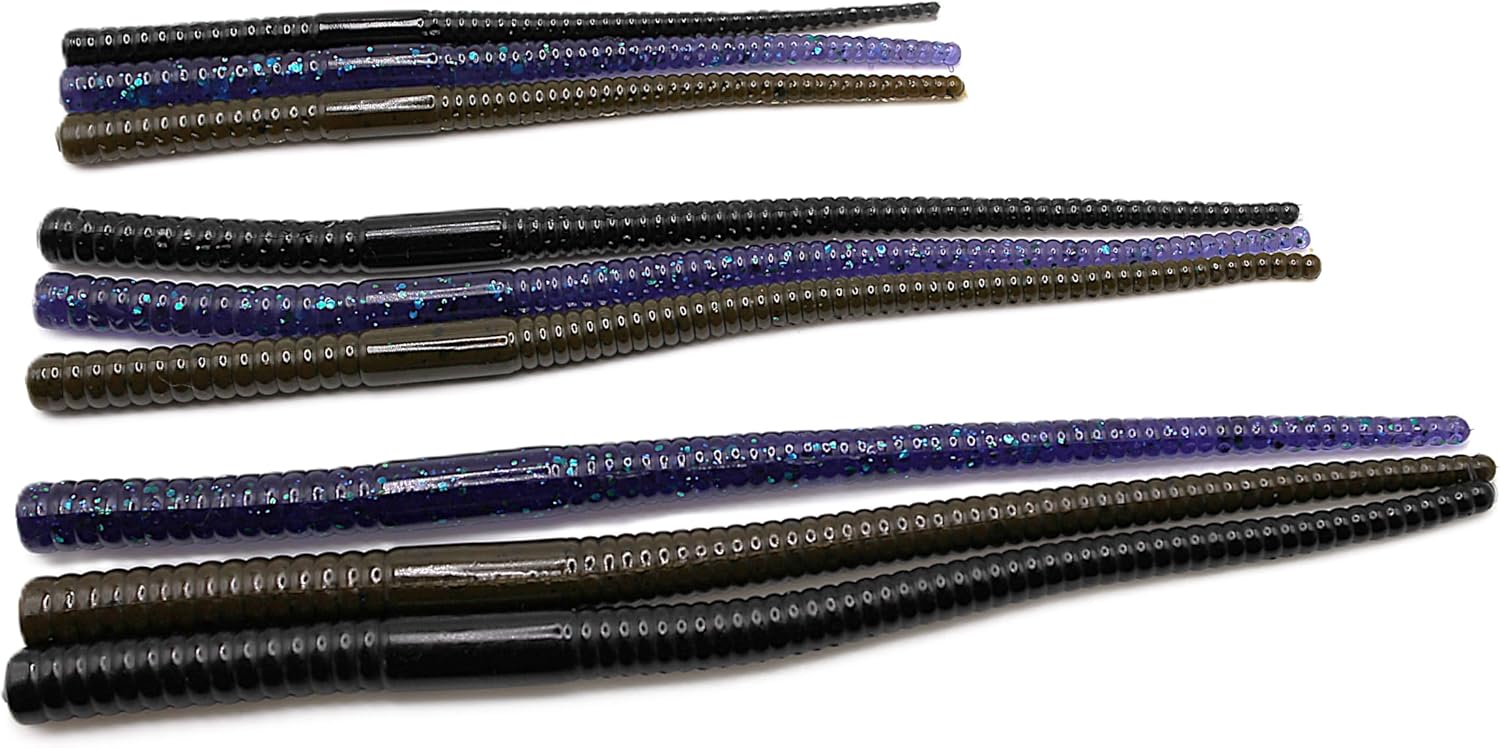 Game Reaper Baits Pick Worm Pack Shaky Head 5.4", 7.4", 8.1" Black, Green Pumpkin, June Bug Soft Plastic Finesse Lifelike Tail Action Lightly Salted Bass Fishing Bait