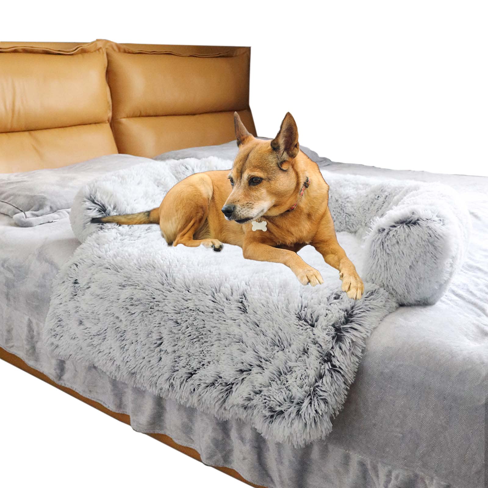 Plush Calming Dog Bed, Couch pet Bed for Furniture Protector, Dog Sofa Bed Washable for Large Medium Small Dogs and Cats