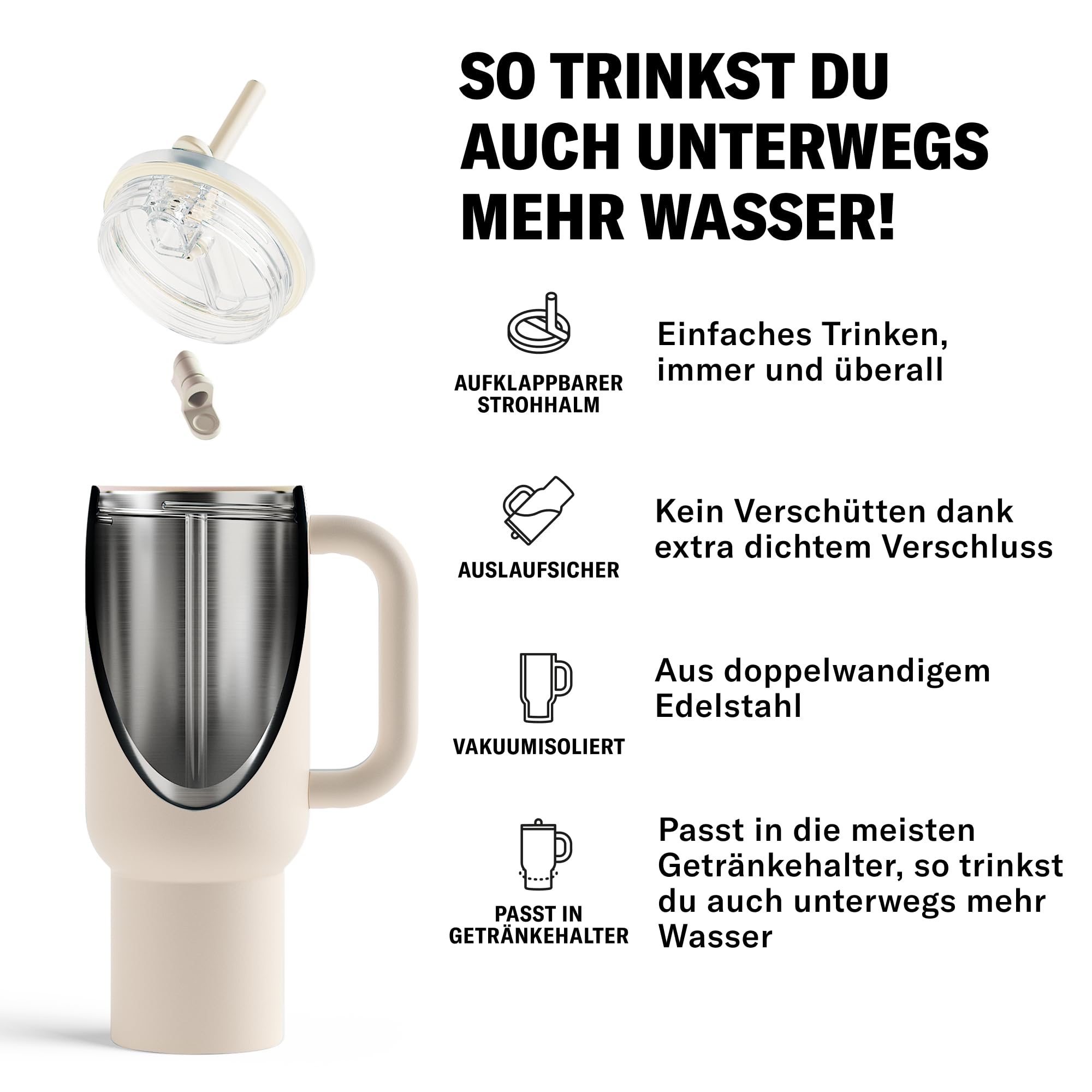 waterdrop® Thermobecher 1,1L isolierte Edelstahlflasche auslaufsicher 12h kalt