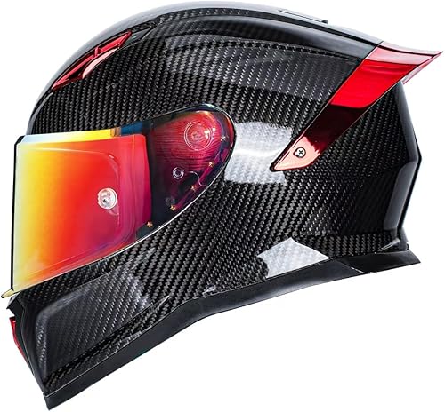 Casco de fibra de carbono de cara completa para motocicletas con alerón, casco deportivo para motos de calle - bolsillos con altavoces Bluetooth