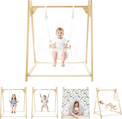 Juego de columpios plegables 5 en 1 para bebés y niños pequeños con soporte, columpio clásico, asiento de columpio, puente para bebé, hamaca, tienda