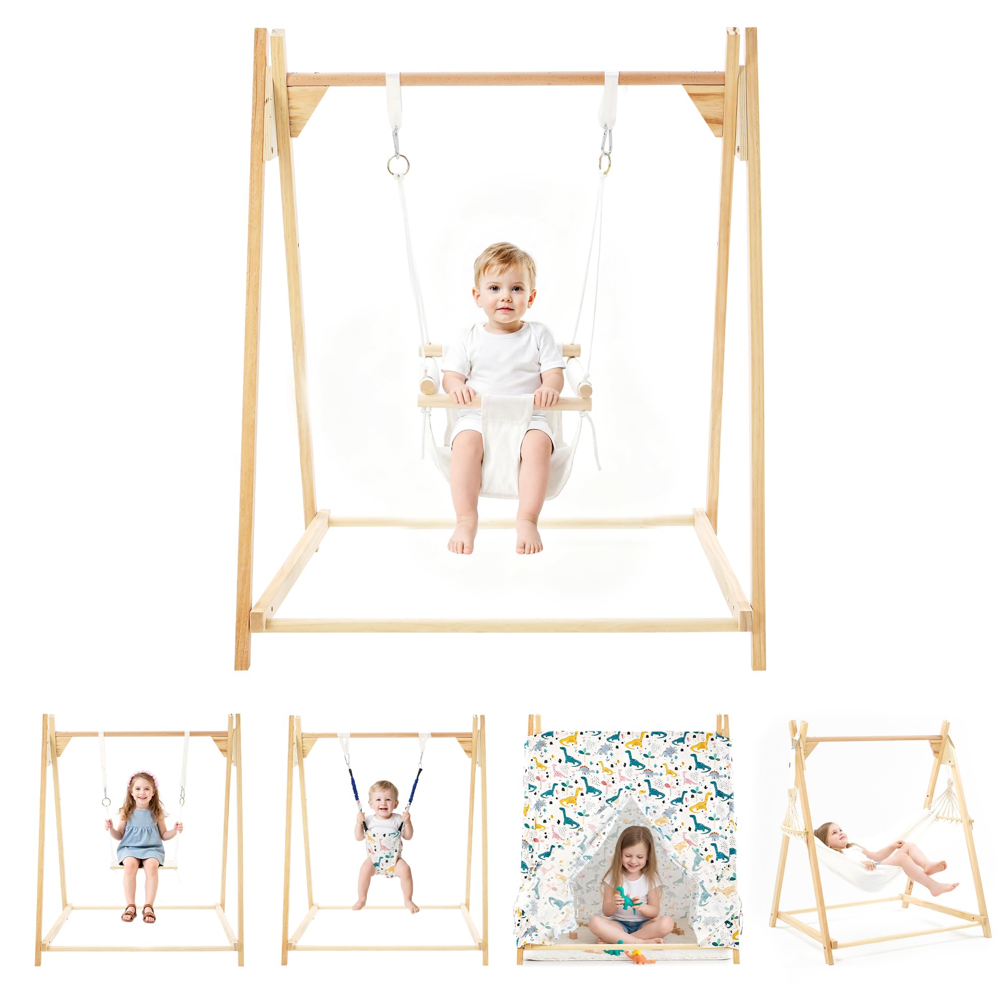 Ensemble balançoire pliable 5 en 1 pour bébé et enfant avec support, balançoire classique, balançoire, pull, hamac, tente de jeu pour enfants de 3 ans et plus