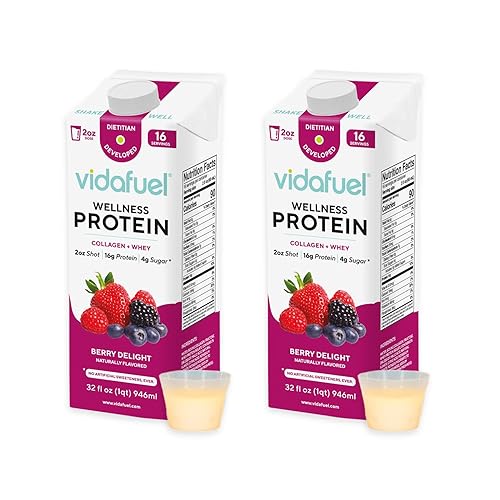 Vidafuel Bebida de proteína Wellness 056oz de proteína por inyección de 2 onzas caja de 32 onzas líquidas paquete de 2 bayas colágeno y bebida de
