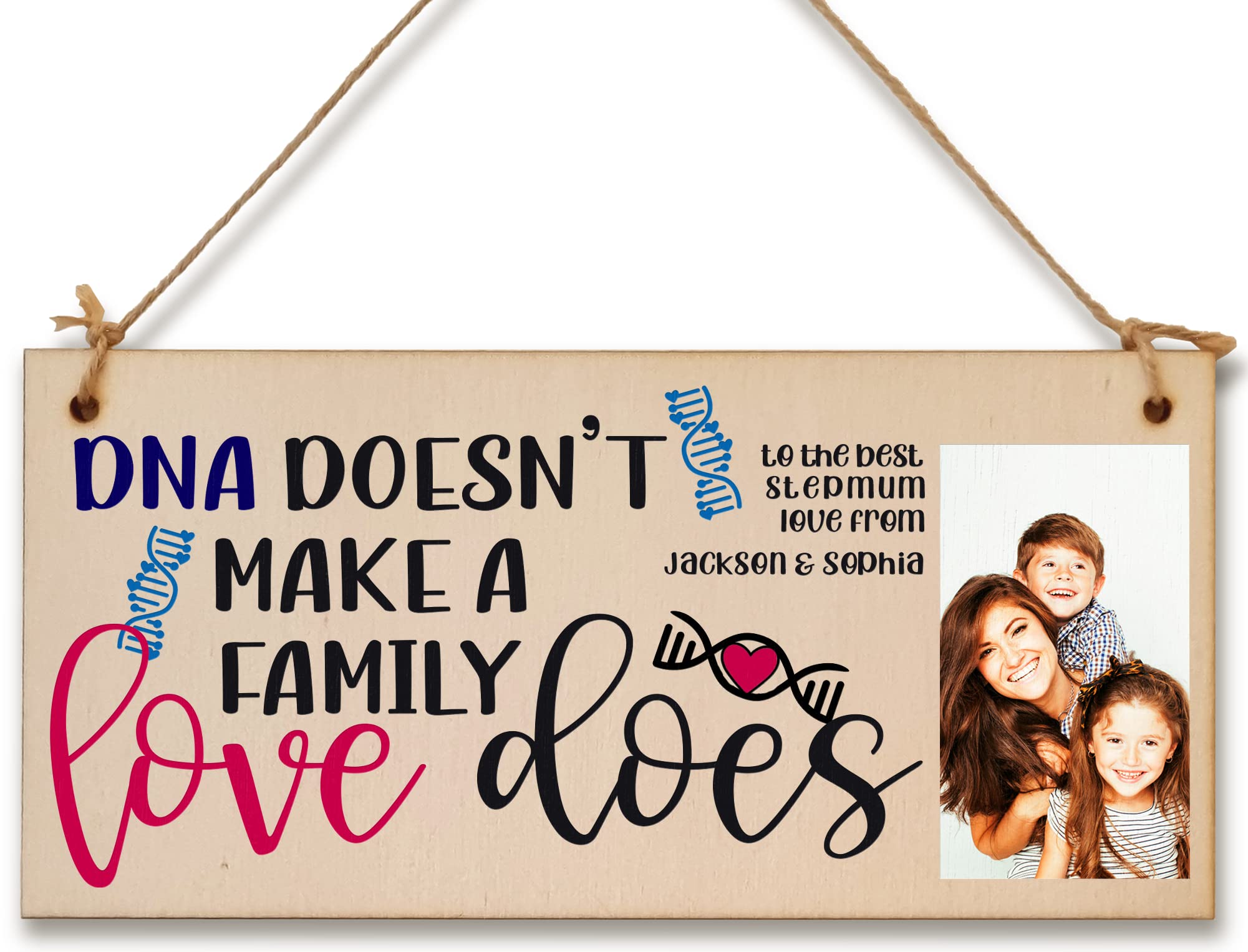 Personalised Wooden Plaque with Photo DNA Doesn't Make Family Love Does Stepmum Mother's Day Sentimental Door Sign Hanging Home Decor