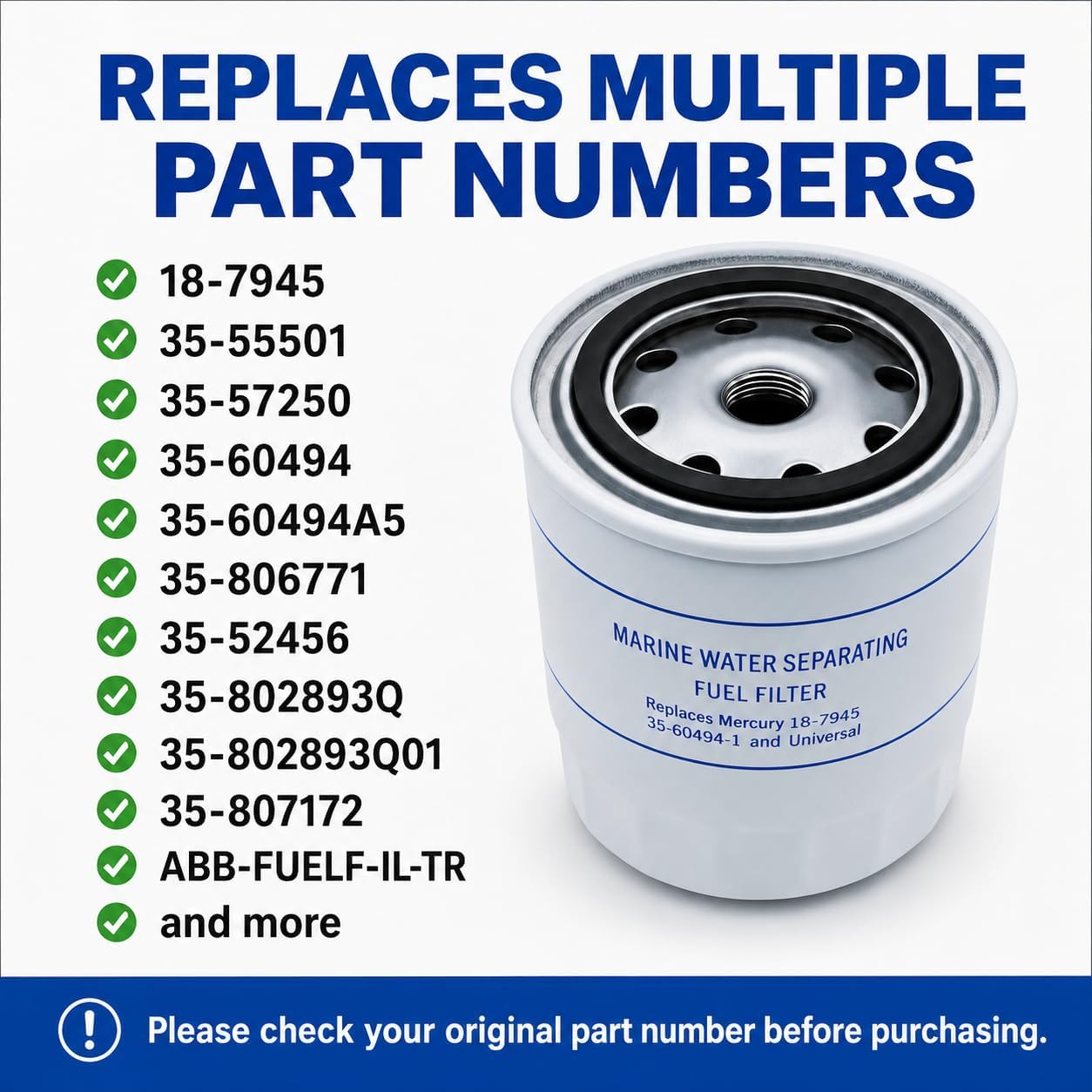 1pack 18-7945 Fuel Water Separator Filter Replacement Compatible with Sierra 18-7945, 10 Micron Marine, 90 GPH, 11/16-16 Thread, Replaces 35-802893Q01, 35-802893Q, 35-807172
