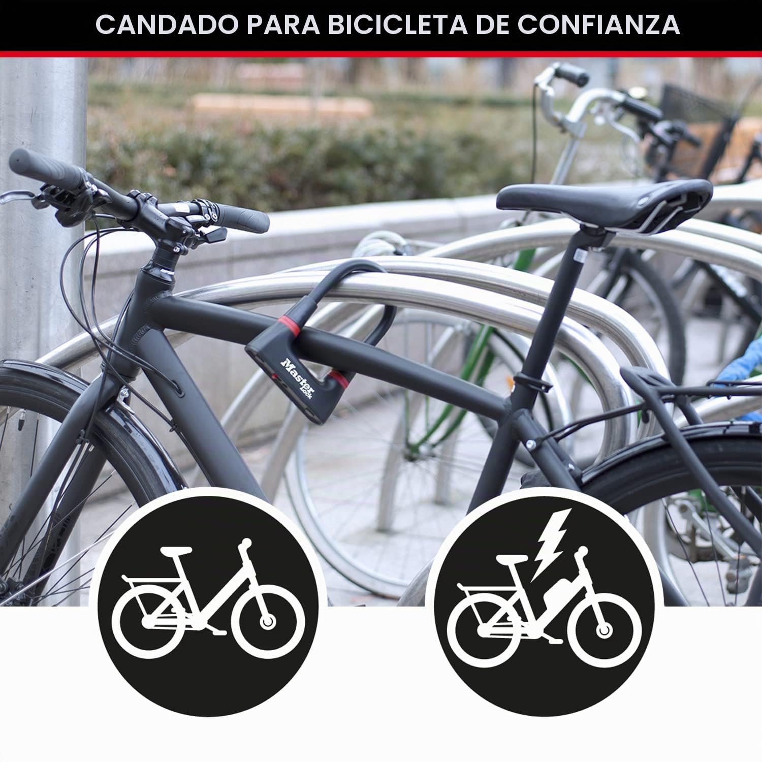 Master Lock Candado Bicicleta U, Llave, Antirrobo Certificado, 8278EURDPRO