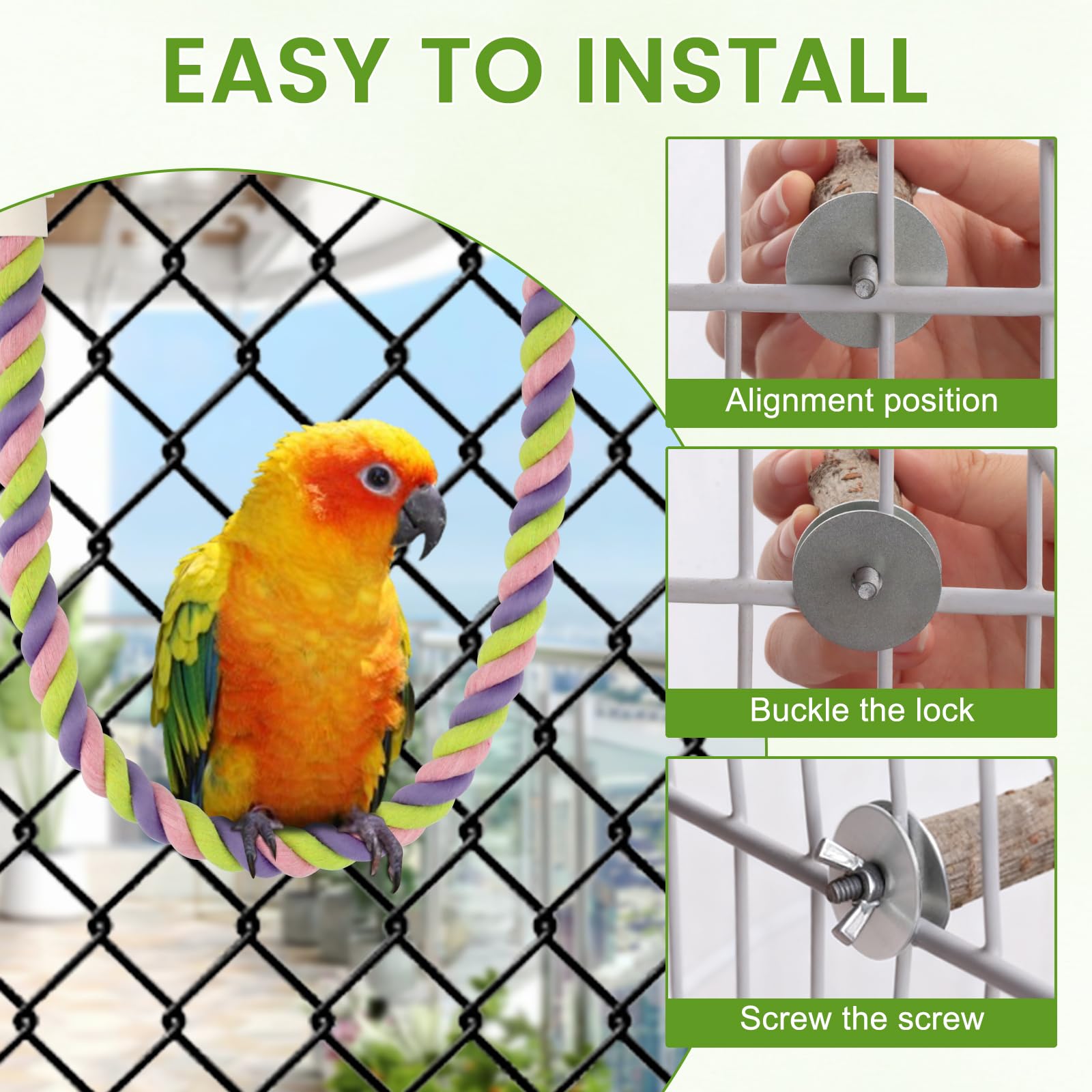 8PCS Natural Wood Bird Perches, Parrot Perch Stand & Chewing Toy with Multi-Branch & Rope, Cage Accessories for Parakeets, Conures, Cockatiels, Lovebirds, Budgies - image 5