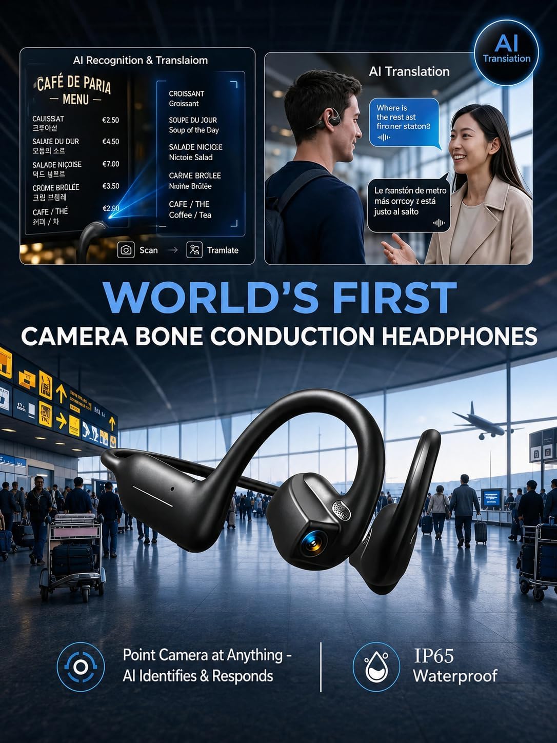 E12 Bone Conduction Headphones with Camera, Open-Ear, Comfort Fit, Hi-Fi image 3