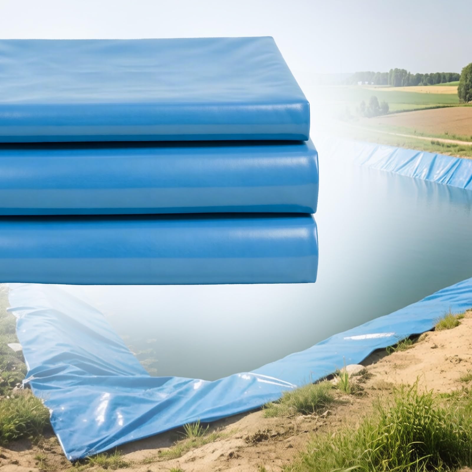 Liyadolaam 5x8m 6x10m 8x12m 10x15m HDPE Blue Pond Liner Tear Proof UV Resistant 0.16mm Polythene Plastic Sheeting for Fish Ponds Irrigation Reservoir Aquaculture(7x8m(23x26.2ft))