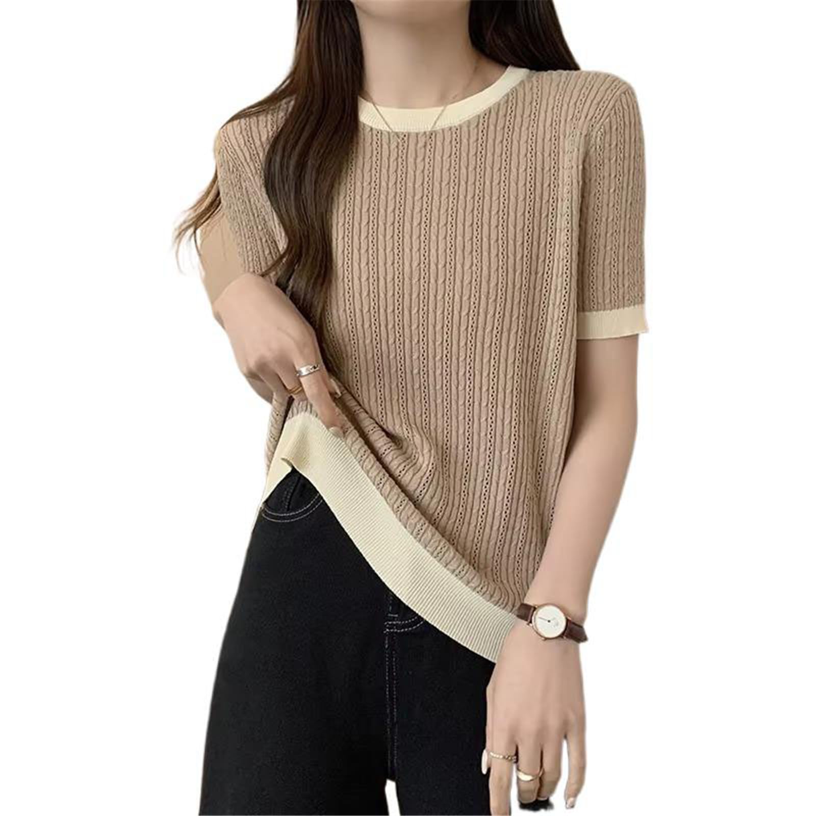 Maglia Oversize Donna, Top Morbido a Maniche Corte e Collo Tondo per Estate