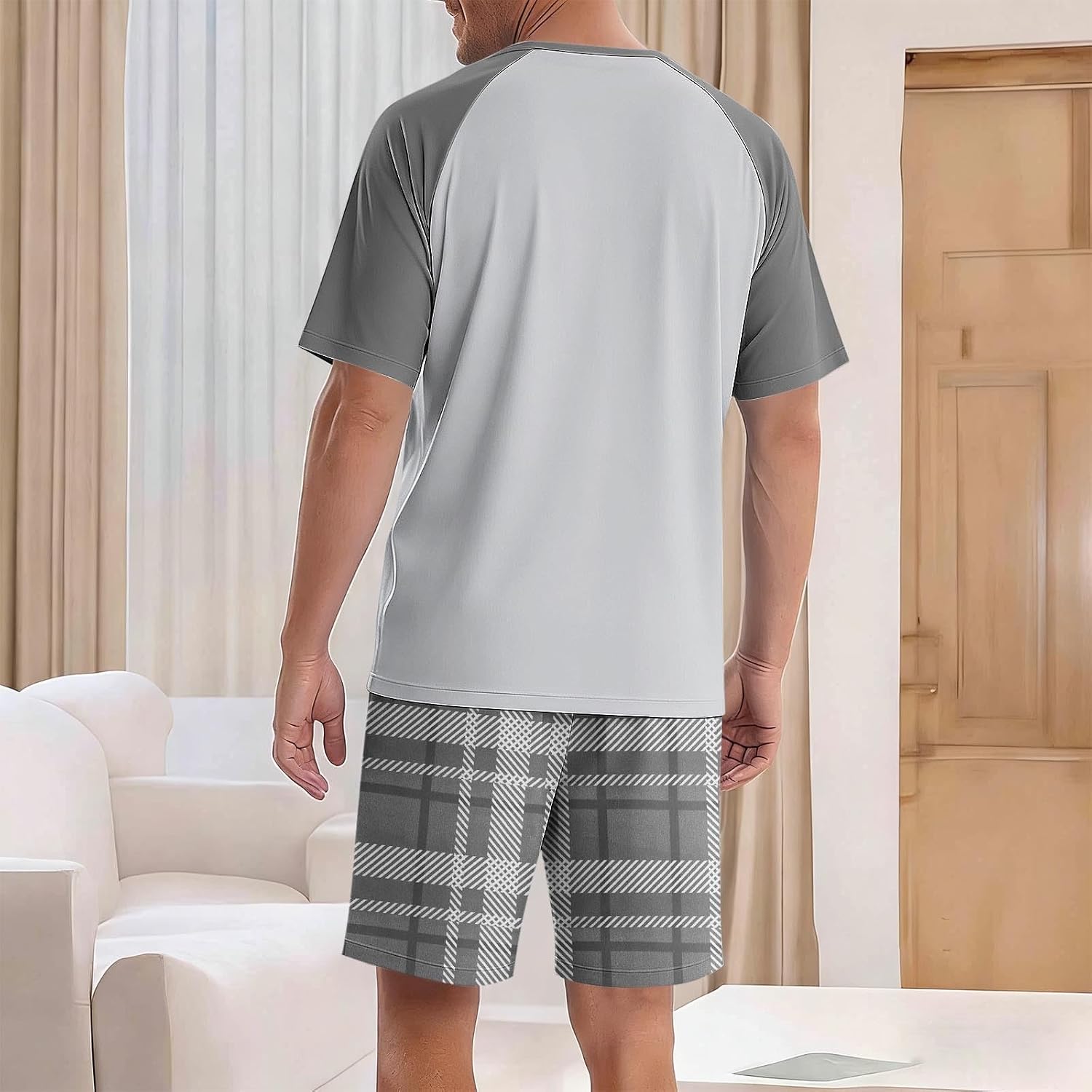 Men's Summer Lounge Set 2 Piece Short Sleeve Tee Shorts Pajamas | Cozy Loungewear for Men, Soft Two Piece Pjs House T-Shirt and Shorts Sleepwear Lightweight Sleep Outfits