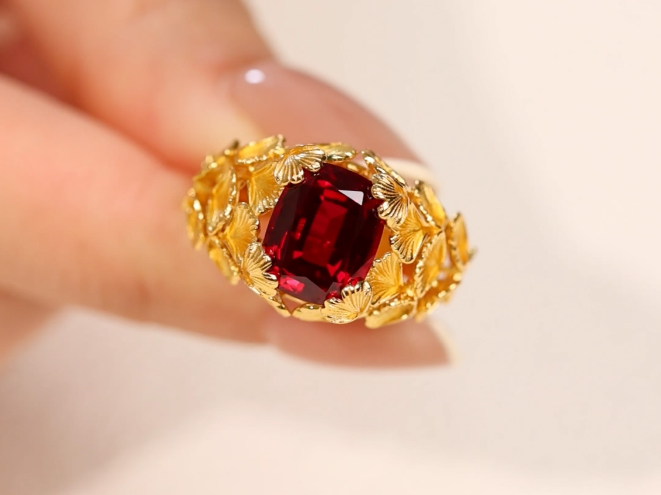 ＊925 大粒ルビーのお花が咲くリング gold ruby ring Amazon.com: StiloVero Ginkgo Leaf Ruby Gold Rings for Women, 3.95