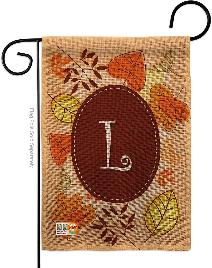 Autumn L Initial Burlap Garden Flag Monogram Falltime Harvest Scarecrow Pumkins Sunflower Leaves Season Autumntime Gathering Small Decorative Gift Yard House Banner Double-Sided Made In USA 13 X 18.5