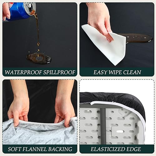 Miniatura 3 de Mantel rectangular de plástico para mesa de pícnic, 3 piezas, 30 x 72 pulgadas, vinilo impermeable con parte trasera de franela con borde elástico