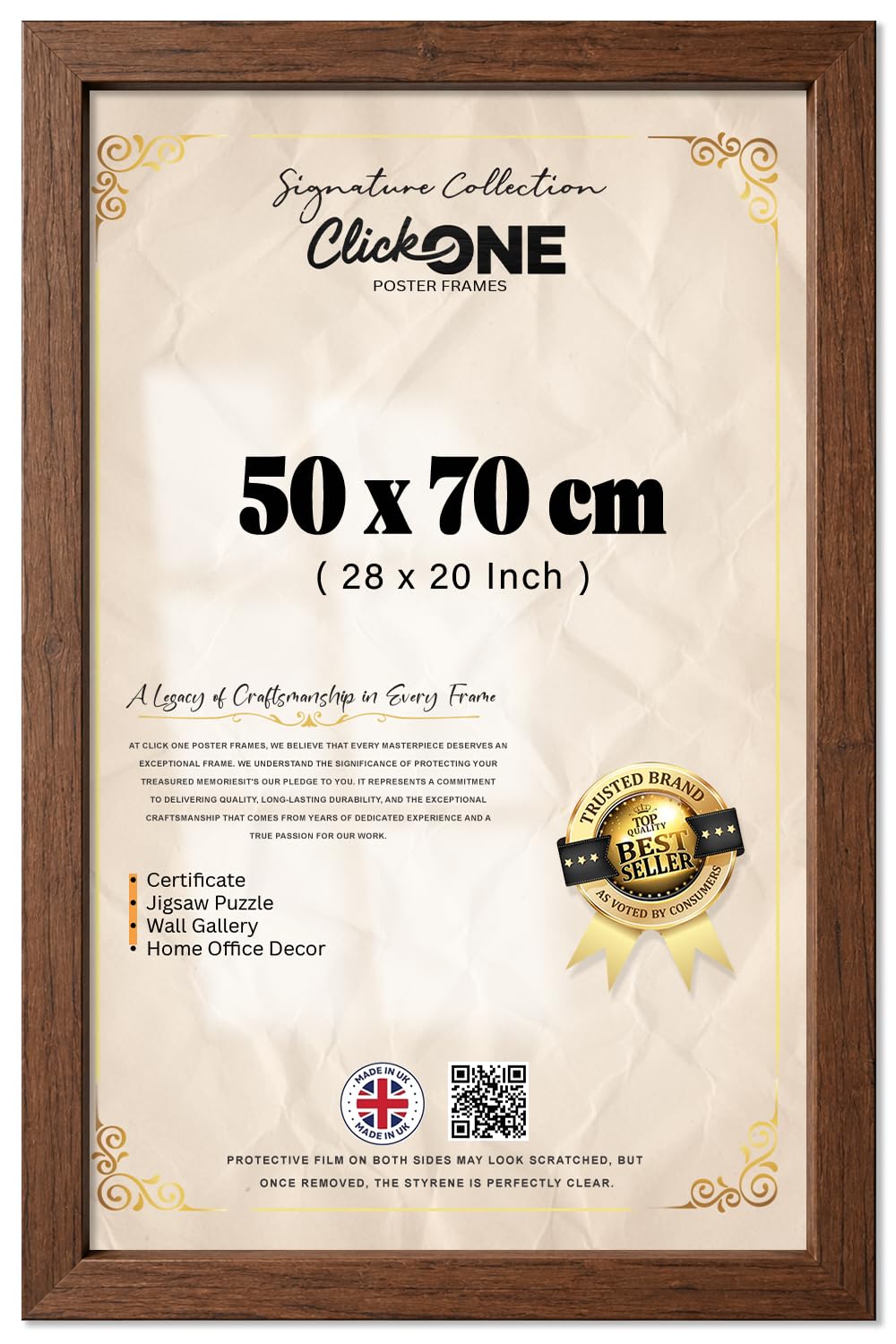 Click One Elegant Rectangle Poster Picture 50 X 70 CM 28 X 20 Inch Solid Engineered Wood Finish For Wall Both Portrait And Landscape Display Art Collection Walnut For Home And Office