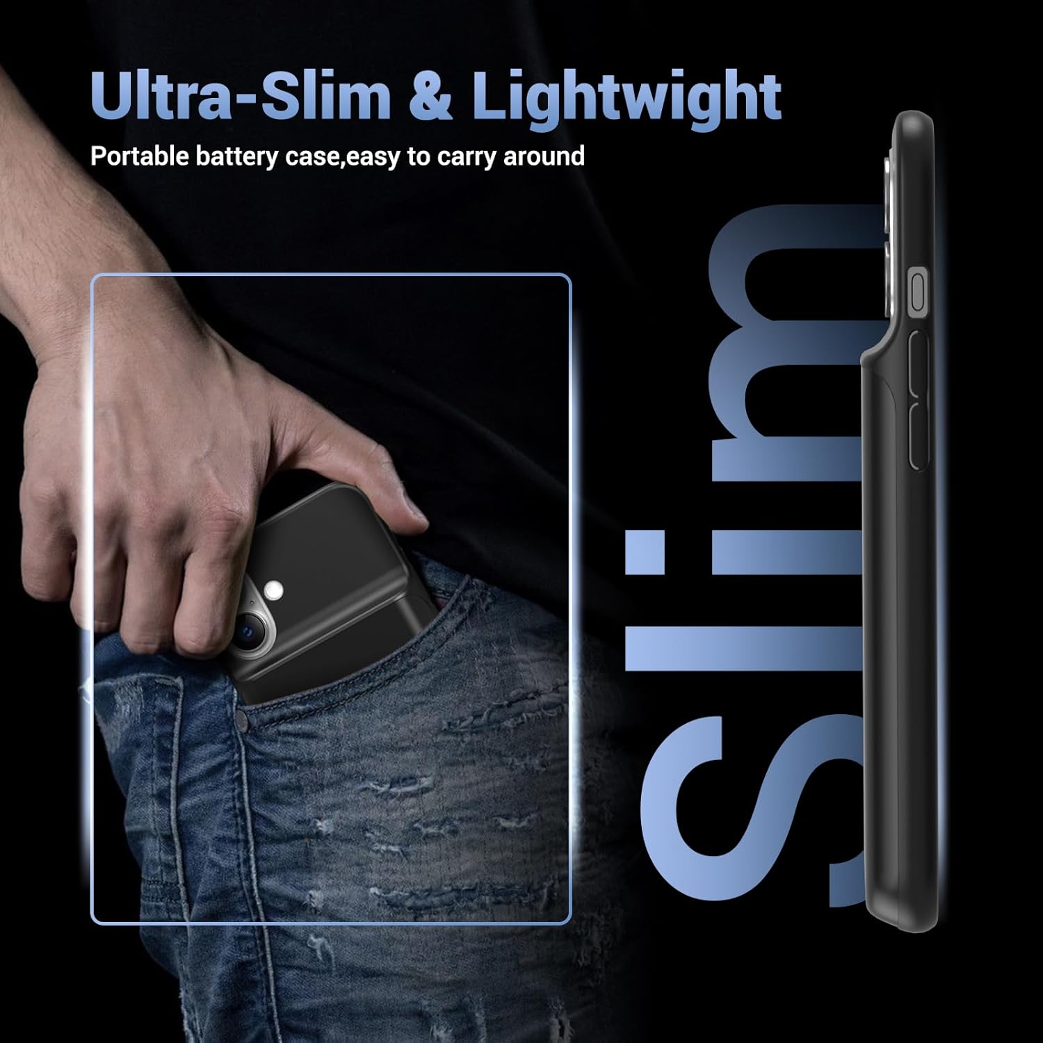 Battery Case for iPhone 16, [2026 Upgraded] Ultra-Slim 7000mAh Portable Extended Charging Charger Case Rechargeable Battery Pack with Tempered Glass Screen Protectorfor iPhone 16 (6.1inch), Black