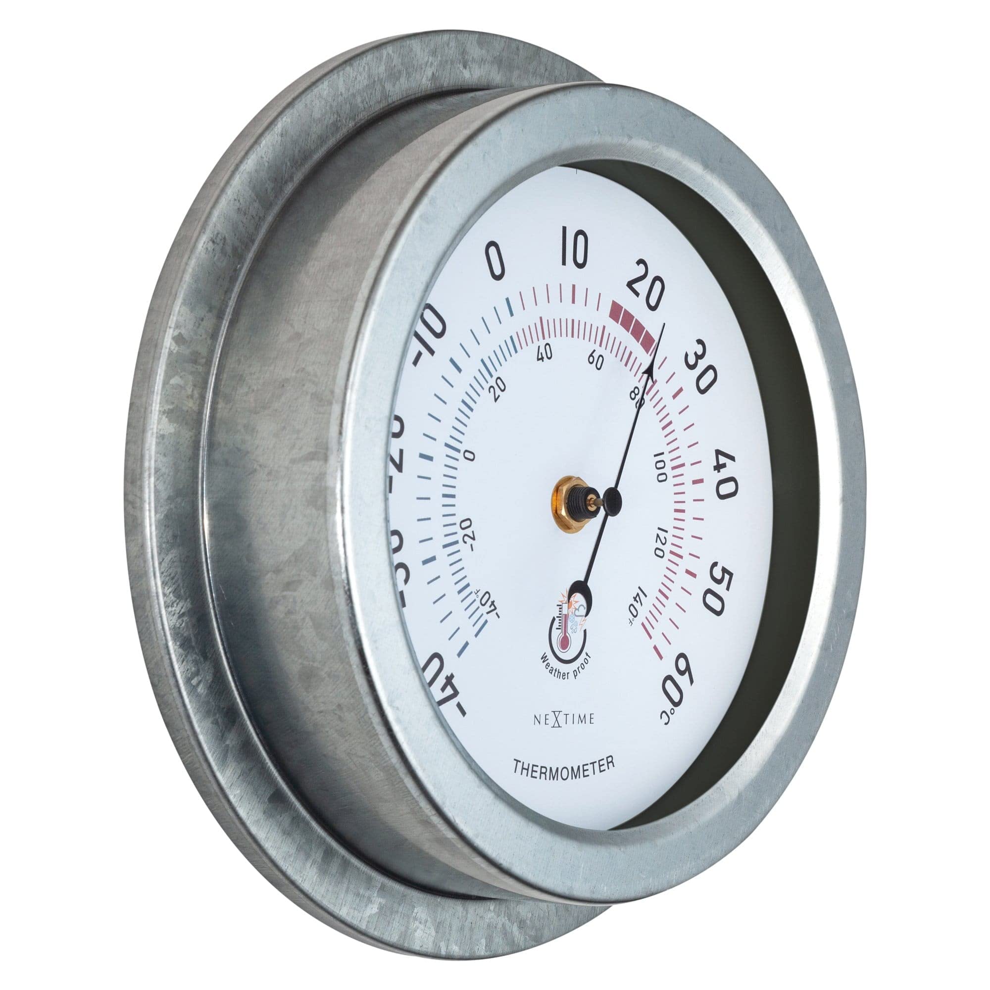 NeXtime Thermomètre extérieur - Ø22CM - Métal - Galvanisé Lily, Gris