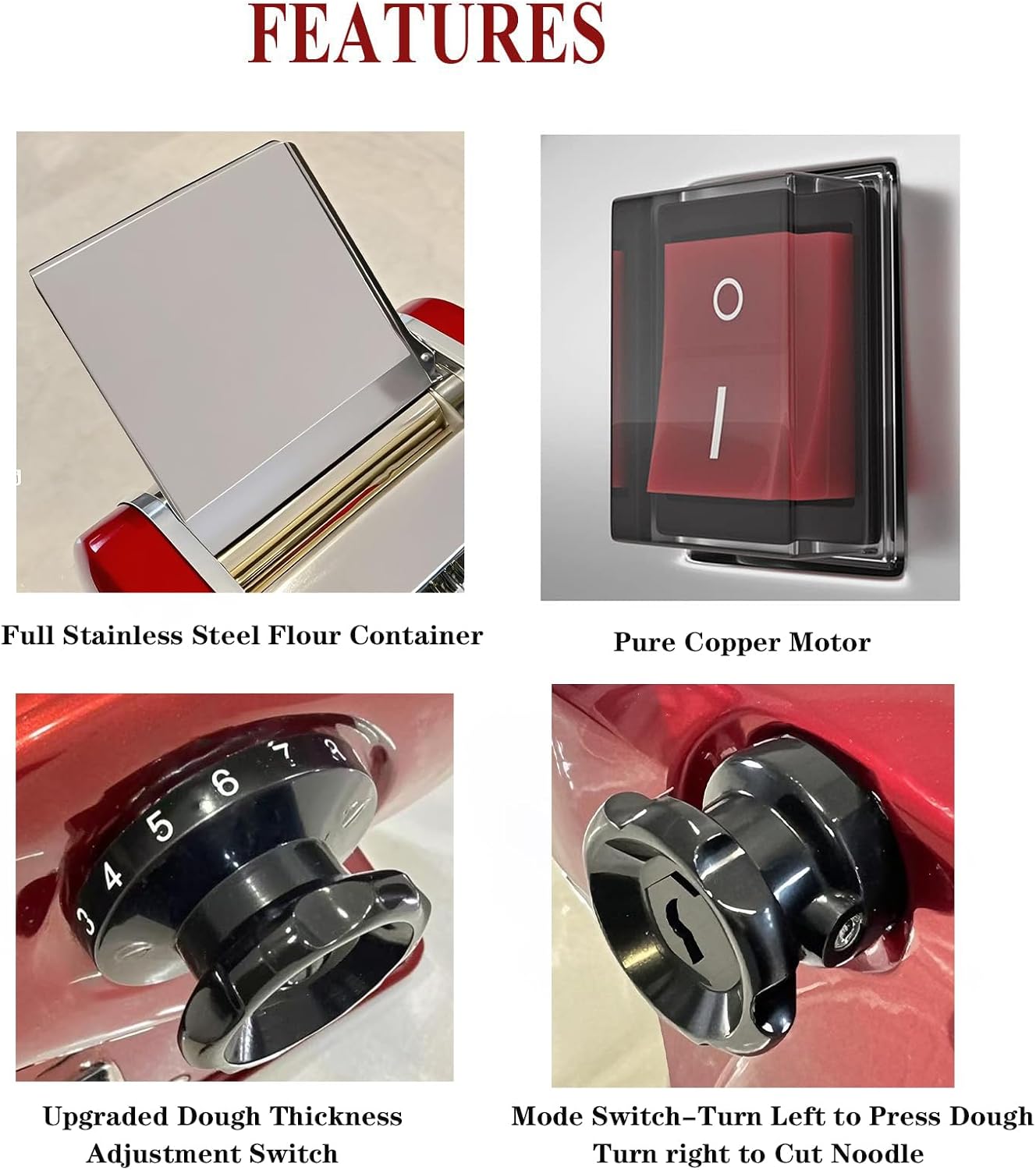 Electric Pasta Maker Household Noodle Making Dough Pressing Machine Built-in 2.5mm Cutter 135W 5Kg/H Output for Commercial Home Use