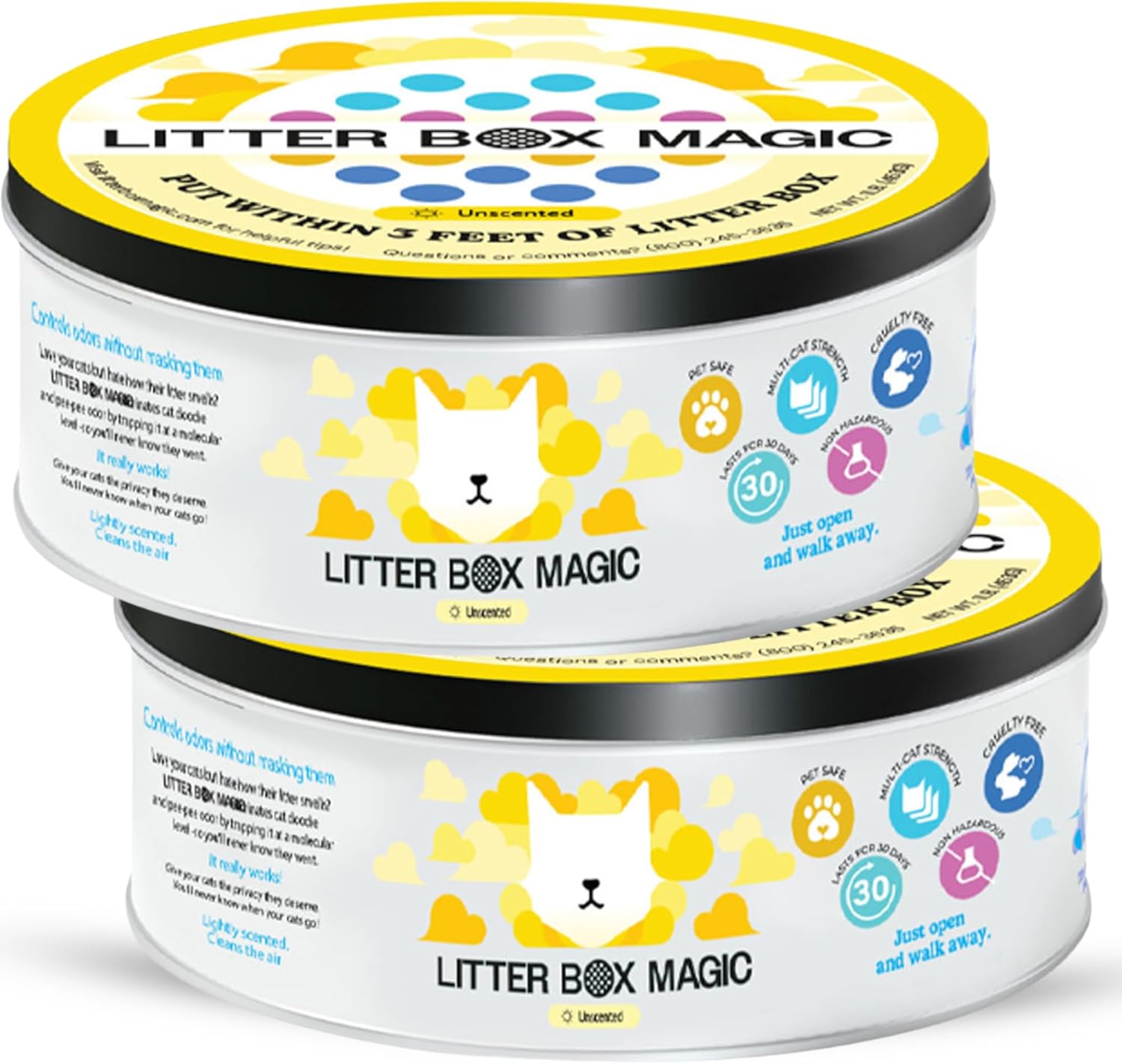 Cat Deodorizer Jar (16 oz, Pack of 2) Unscented - Air Freshener for Pet Smells from Litter Box - Odor Removing Litterbox Gel In A Jar - Pet Odor Eliminator to Freshen Air, White