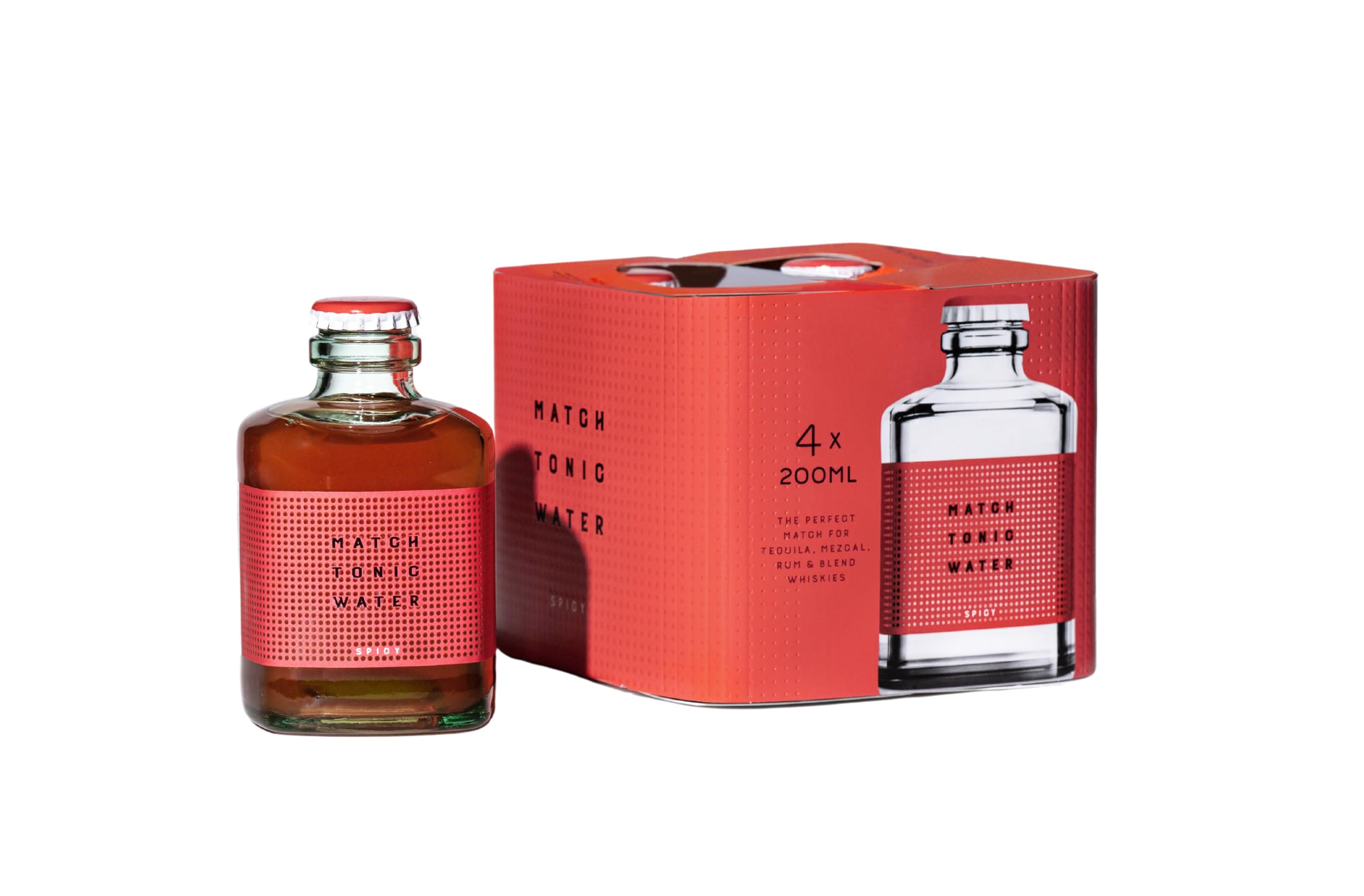 Match Tonic Spicy, Acqua Tonica, 4 bottiglie da 200ml, Ideale al Posto del Ginger Beer, con Peperoncino Rosso, Pepe Nero e Zenzero Fresco, Basso Contenuto di Zucchero, Materiale 100% Riciclato