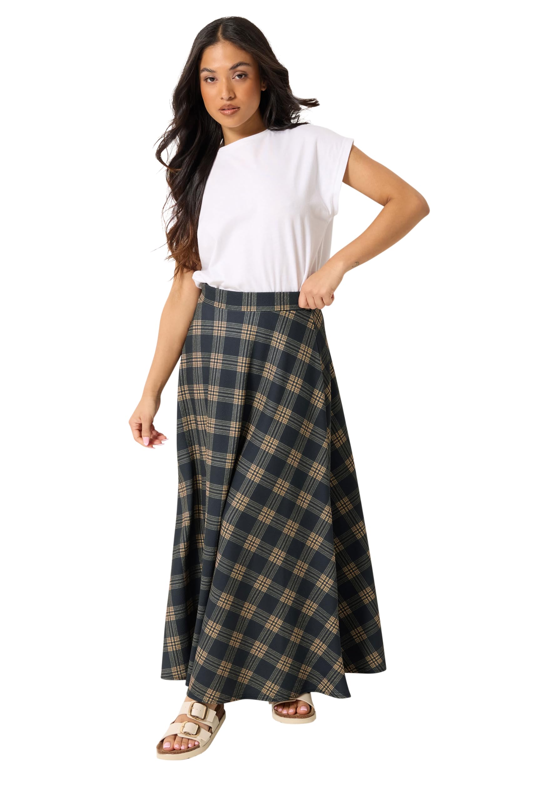 Pixiegirl Women's Dark Blue Petite Check Maxi Skirt In | : Size 12