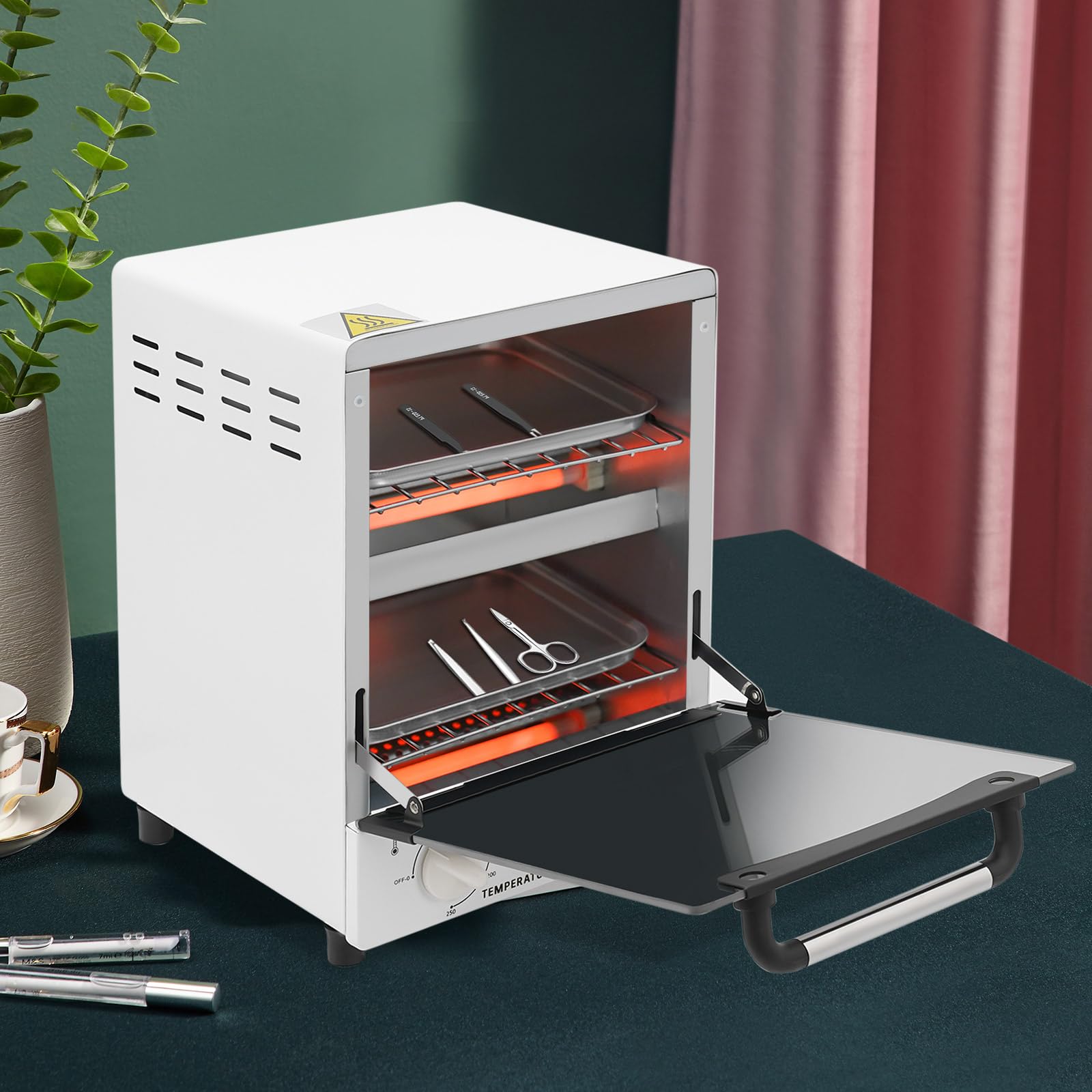 Sterylizator do instrumentów, 1000 W, 12 l, sterylizator do narzędzi do paznokci, z 3 kwarcowymi rurami grzewczymi na podczerwień, 0-250°C, do narzędzi do paznokci, akcesoriów metalowych, narzędzi do