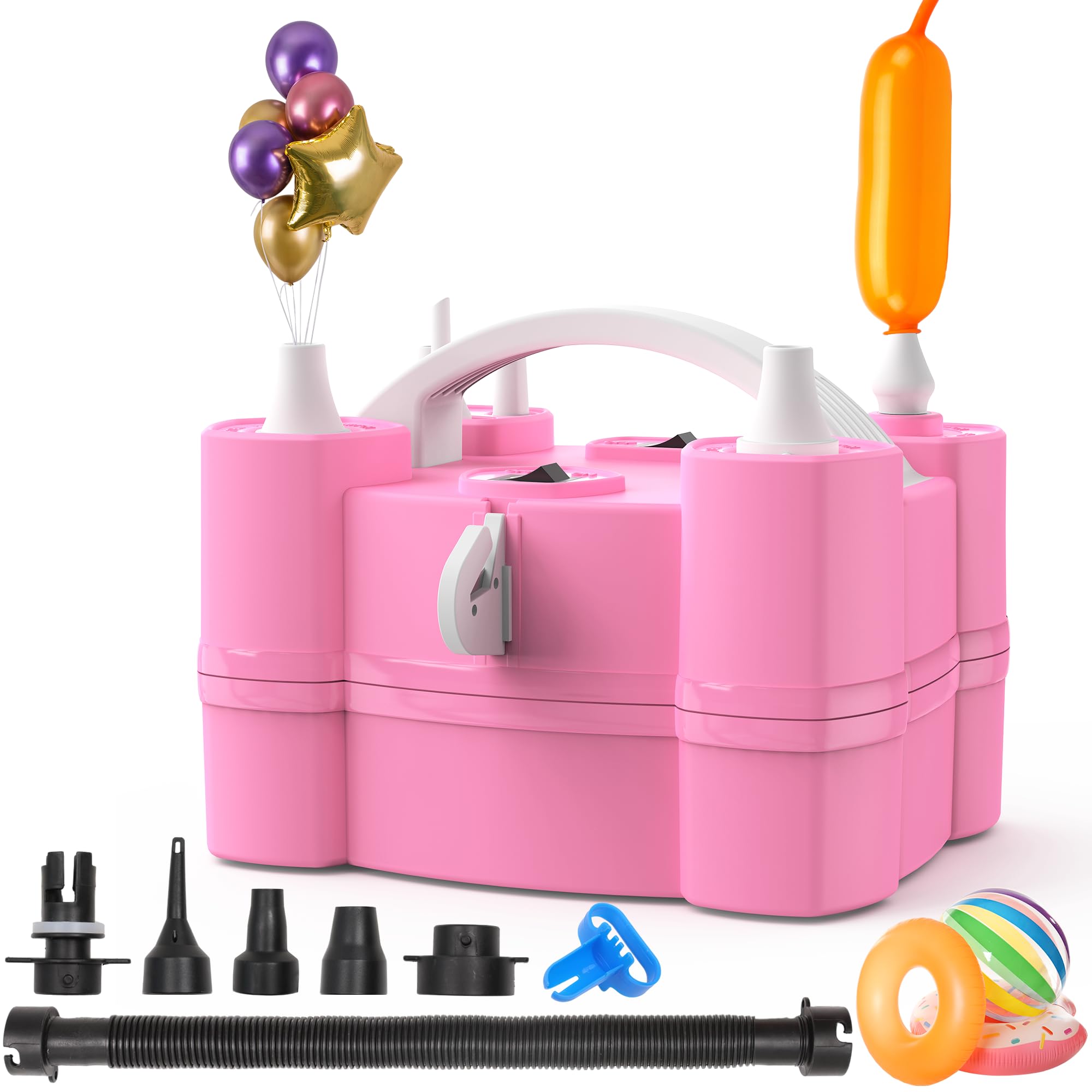 Bomba de globos, puertos de inflado triples para globos de látex de aluminio de 260 q, bomba de aire eléctrica 3 en 1 para inflables y globos, desinflador para anillos de natación, colchón de aire
