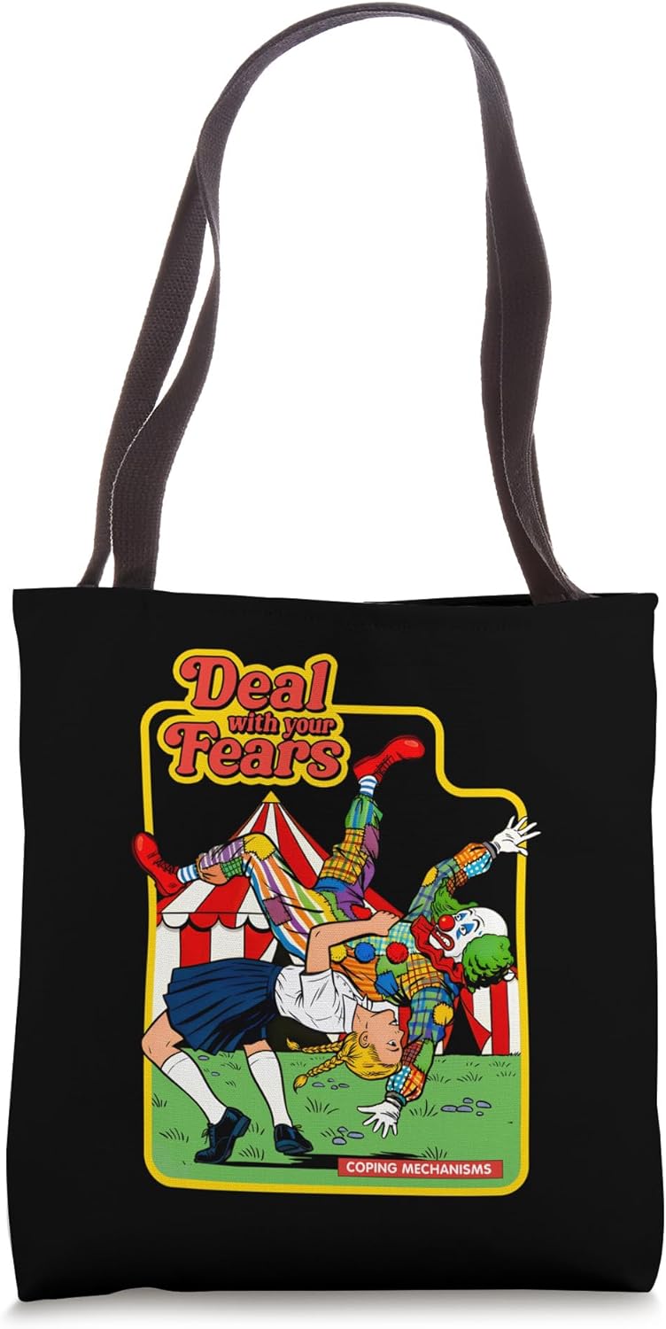 Deal With your Fears Retro Evil Clown Funny Humor Parody Tote Bag