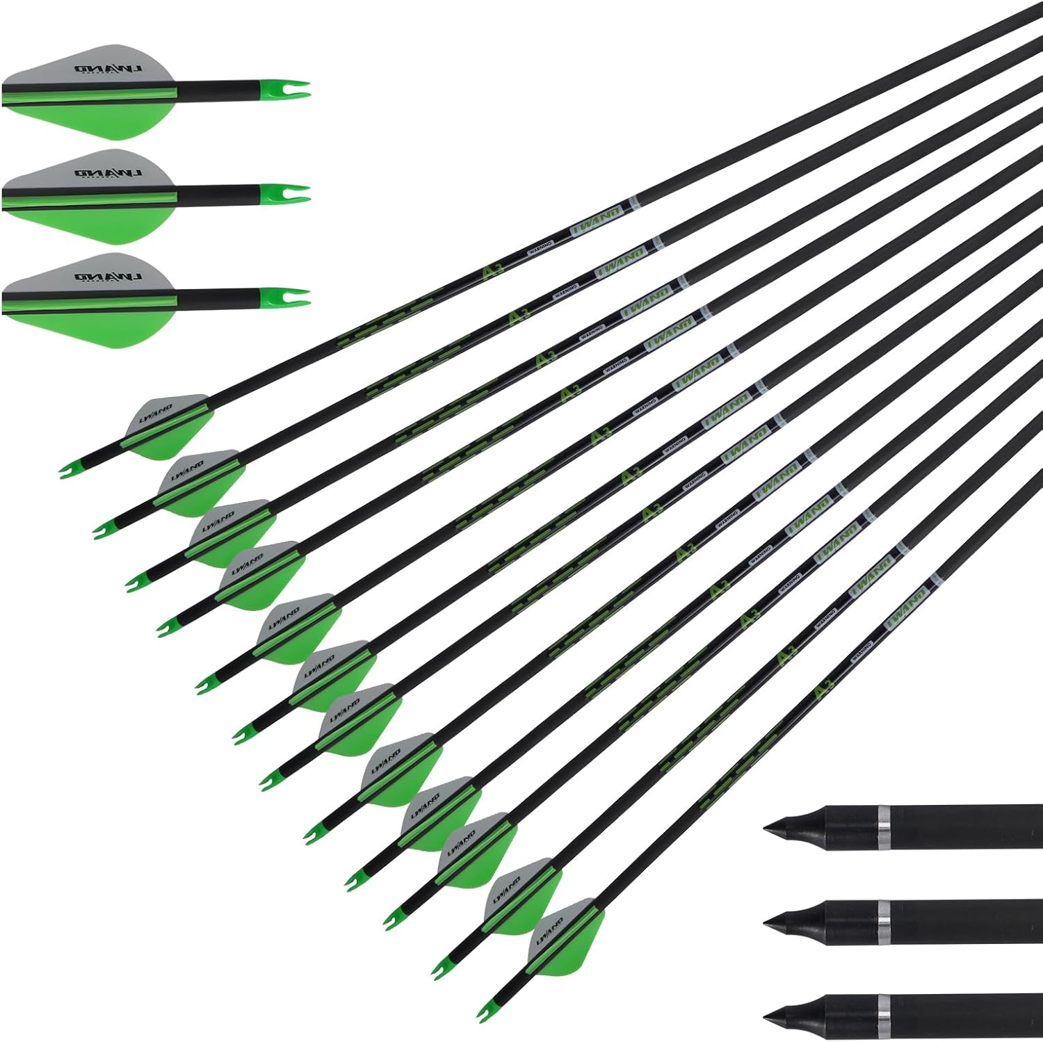 LWANO 32" Carbon Arrows Spine 400 Hunting Target Practice Pack of 12 - Removable Tips for Compound Recurve Bow 30-50lbs