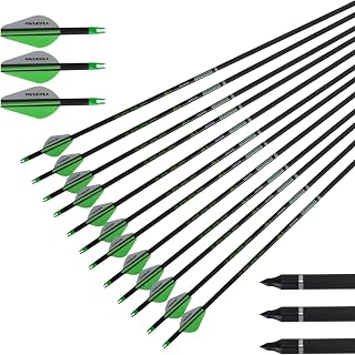 LWANO 32" Carbon Arrows Spine 400 Hunting Target Practice Pack of 12 - Removable Tips for Compound Recurve Bow 30-50lbs