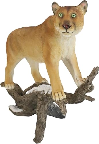 Miniatura 3 de León de montaña de Ebros Cougar de pie en estatua de tronco nevado desgastado decoración de vida silvestre Animal Taxidermia réplica de panteras