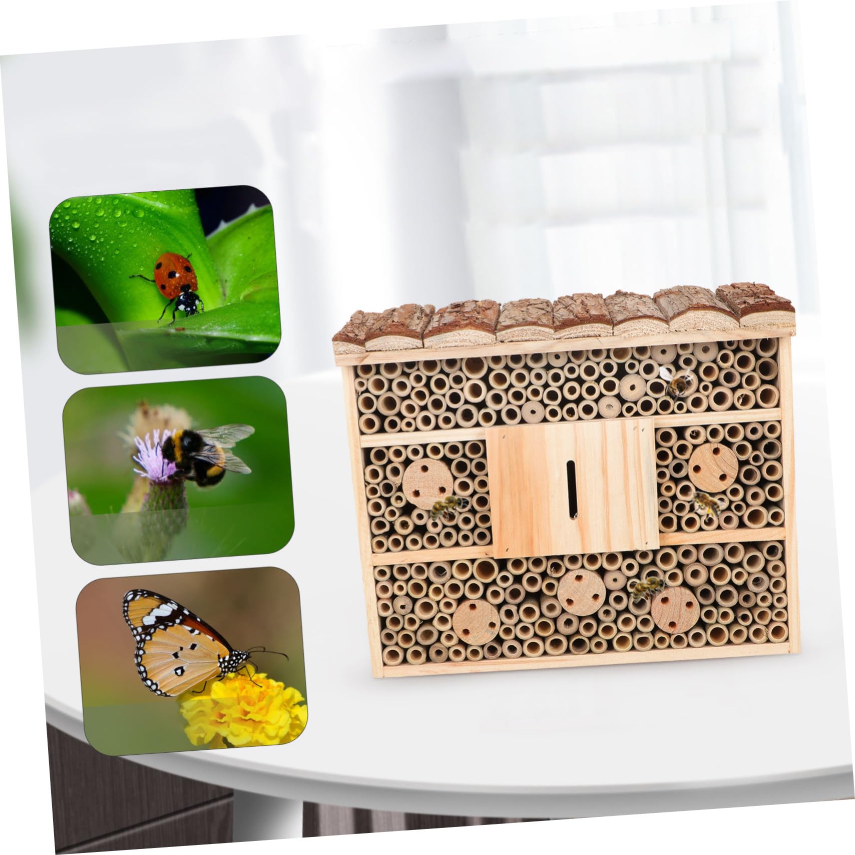 DOITOOL Casa delle Api in Legno Naturale, Habitat Sicuro per Insetti Benefici da Giardino, Casetta Decorativa per Esterno e Cortile, Protezione Nidi e Supporto All’impollinazione