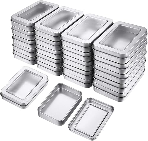 Miniatura 8 de Caja de lata de metal con tapas, caja de latas de metal con tapa transparente, caja de latas de almacenamiento vacía, recipientes rectangulares con