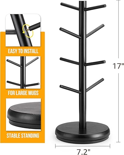 Miniatura 5 de Lorbro Árbol de taza de café con 8 ganchos, soporte para taza, soporte de bambú para tazas de café, árbol de taza de encimera, soporte para tazas,