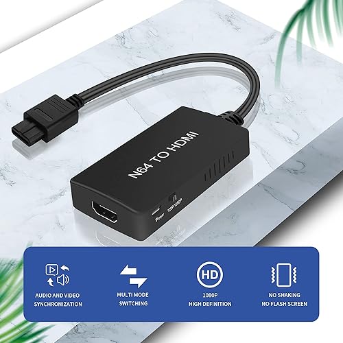 Miniatura 5 de Adaptador convertidor N64 a HDMI, convertidor para señal de video de juego N64/Gamecube/Super NES a señal HDMI, mostrado en televisor/monitor HD de