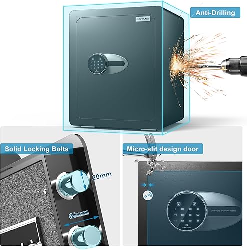 Miniatura 3 de BONANO Caja fuerte de 2.2 cachorros, caja fuerte para el hogar con función de silencio y teclado de pantalla táctil, caja fuerte para dinero con