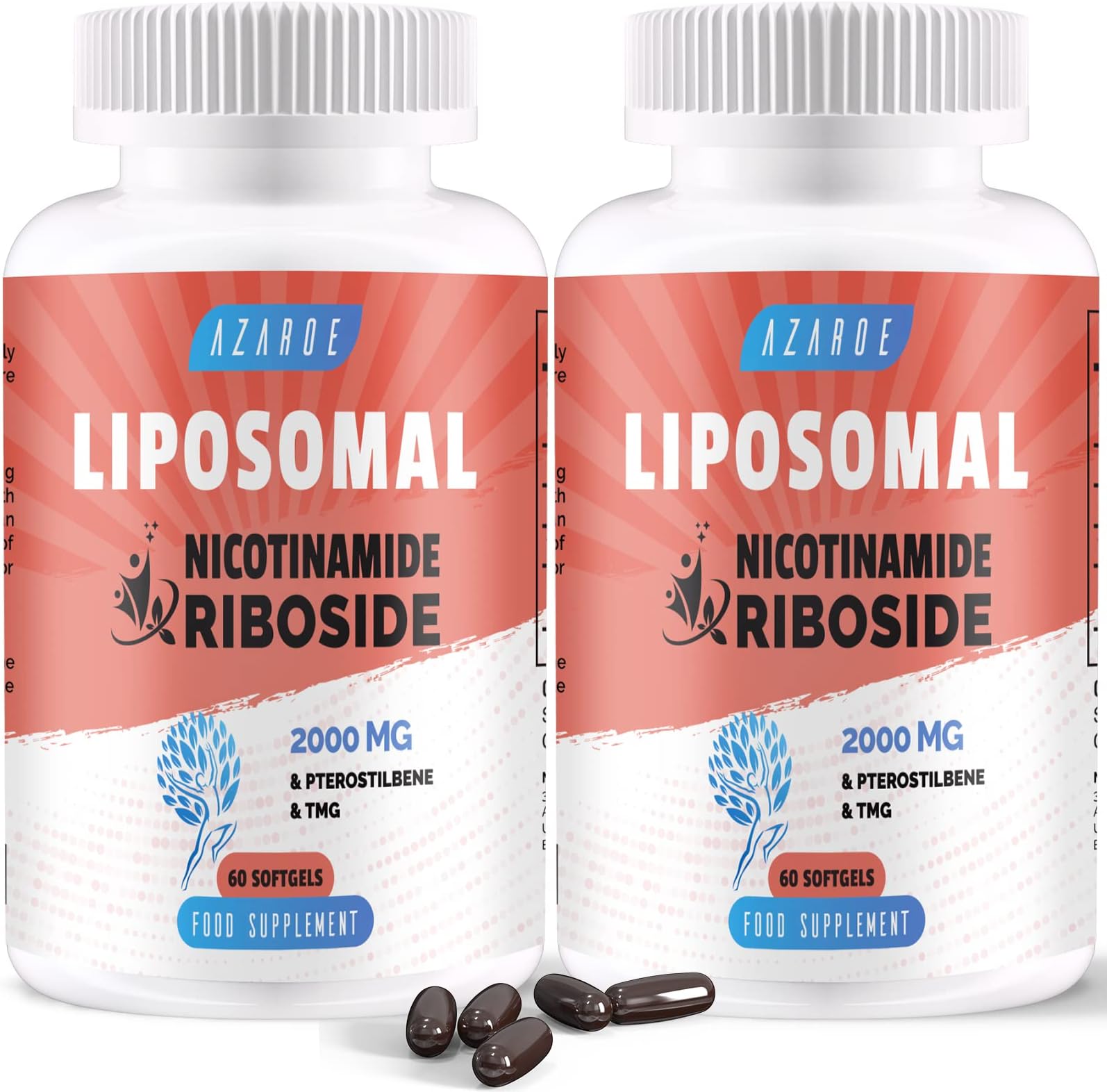 Liposomal Nicotinamide Riboside 2000mg with TMG and Pterostilbene | More Efficient Than Precursors, Boost NAD+ (60 Count (Pack of 2))