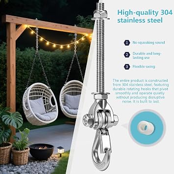2 Pcs Heavy Duty Swing Hangers, 180° Rotatable Swing Hook, 453 kg Capacity Ceiling Mount Ceiling Hook for Wooden Beams and Concrete Ceiling for Hanging Chair, Hammock, Punch Bag