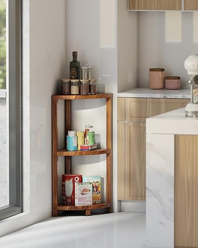 Miniatura 2 de BLUEWEST Soporte esquinero de ducha de 3 niveles, organizador de ducha de madera con pies antideslizantes, estante de esquina de baño impermeable y