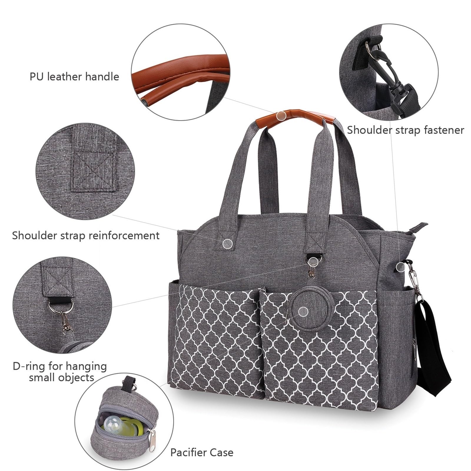Sac À Dos Langer Pour Bébé, Sac De Rangement Voyage Étanche Grande Capacité, Main Portable Avec Tétine, Gris